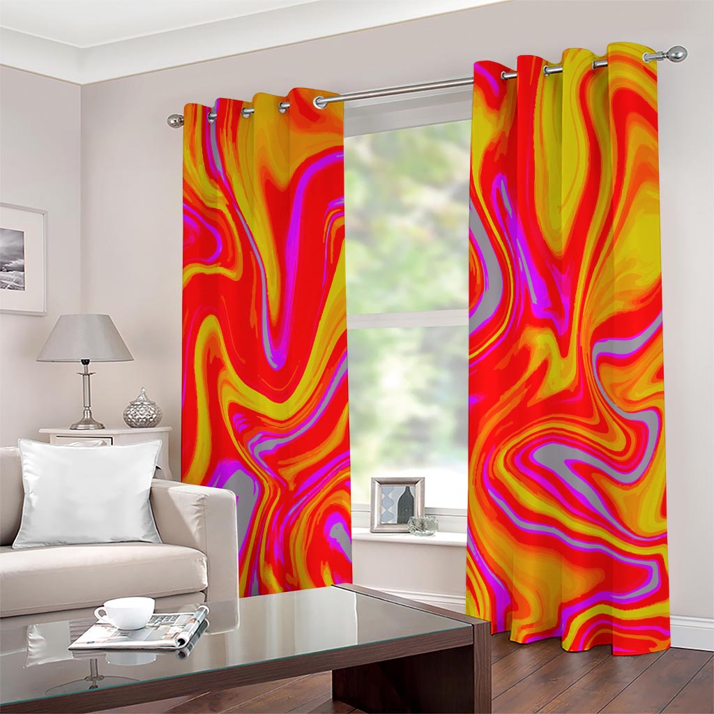 Orange Psychedelic Liquid Trippy Print Extra Wide Grommet Curtains