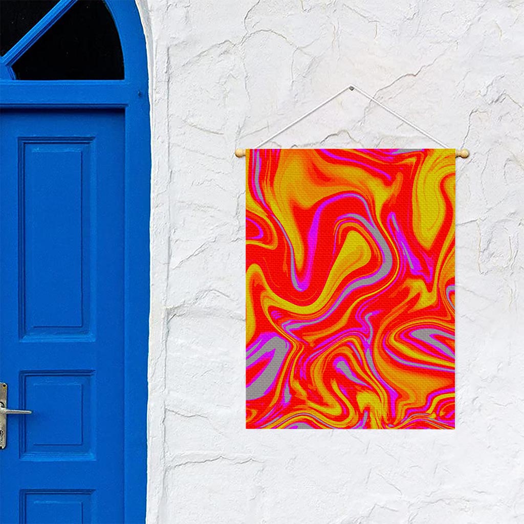 Orange Psychedelic Liquid Trippy Print Garden Flag