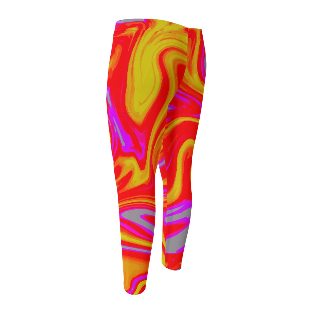 Orange Psychedelic Liquid Trippy Print Men's Compression Pants