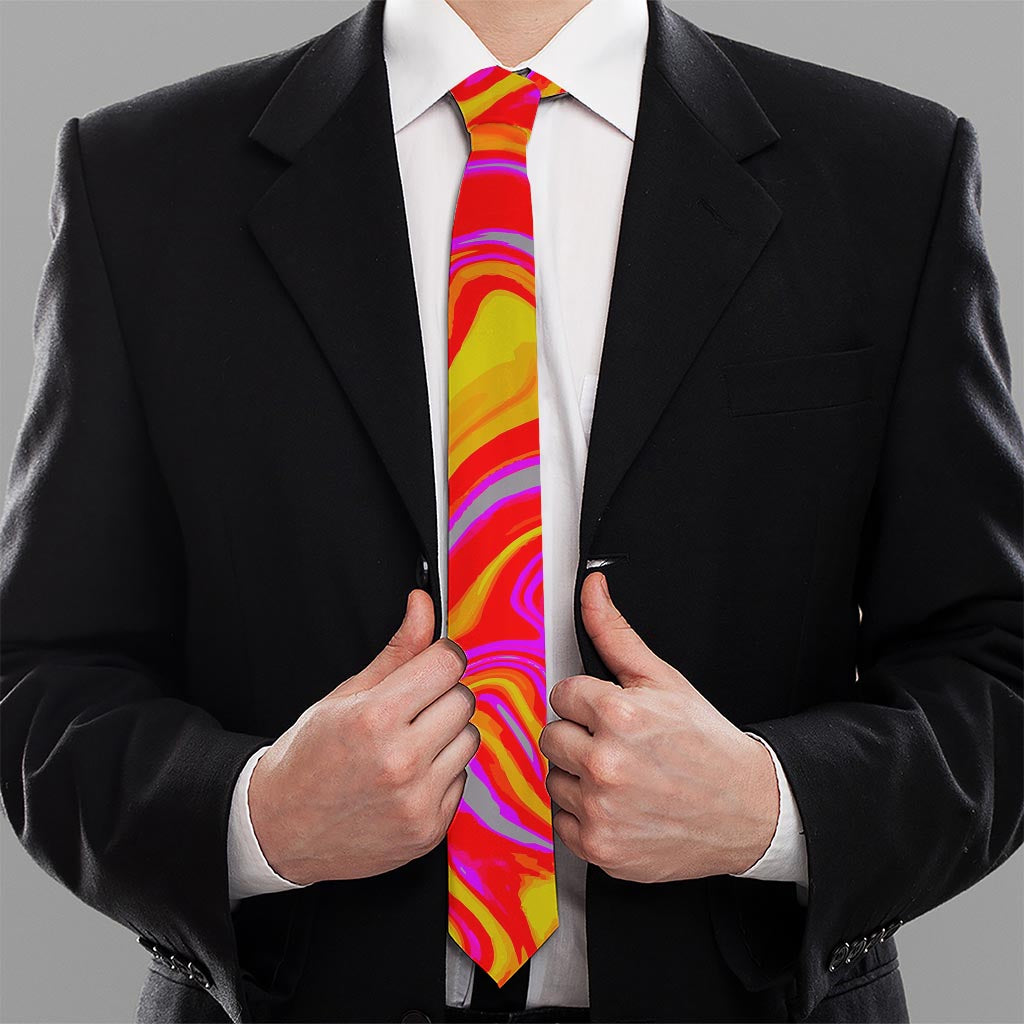 Orange Psychedelic Liquid Trippy Print Necktie
