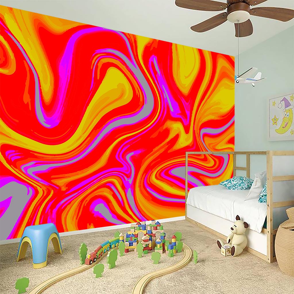 Orange Psychedelic Liquid Trippy Print Wall Sticker