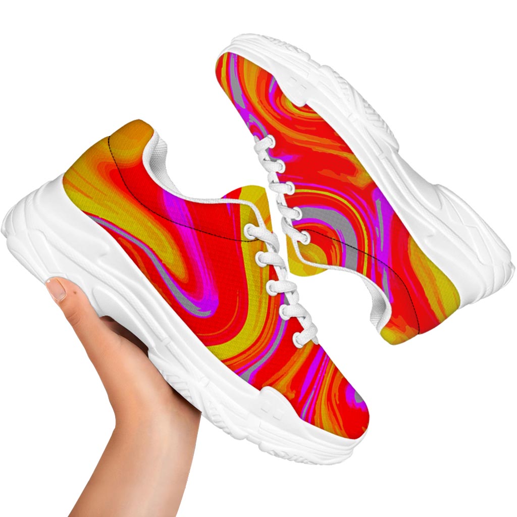 Orange Psychedelic Liquid Trippy Print White Chunky Shoes