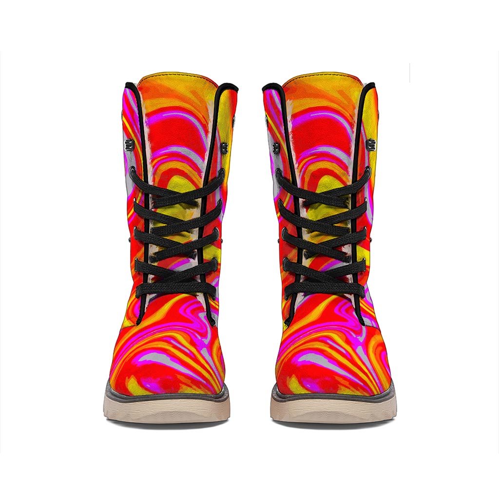 Orange Psychedelic Liquid Trippy Print Winter Boots