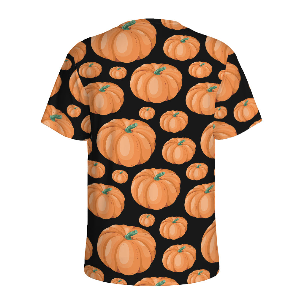 Orange Pumpkin Pattern Print Men's Sports T-Shirt