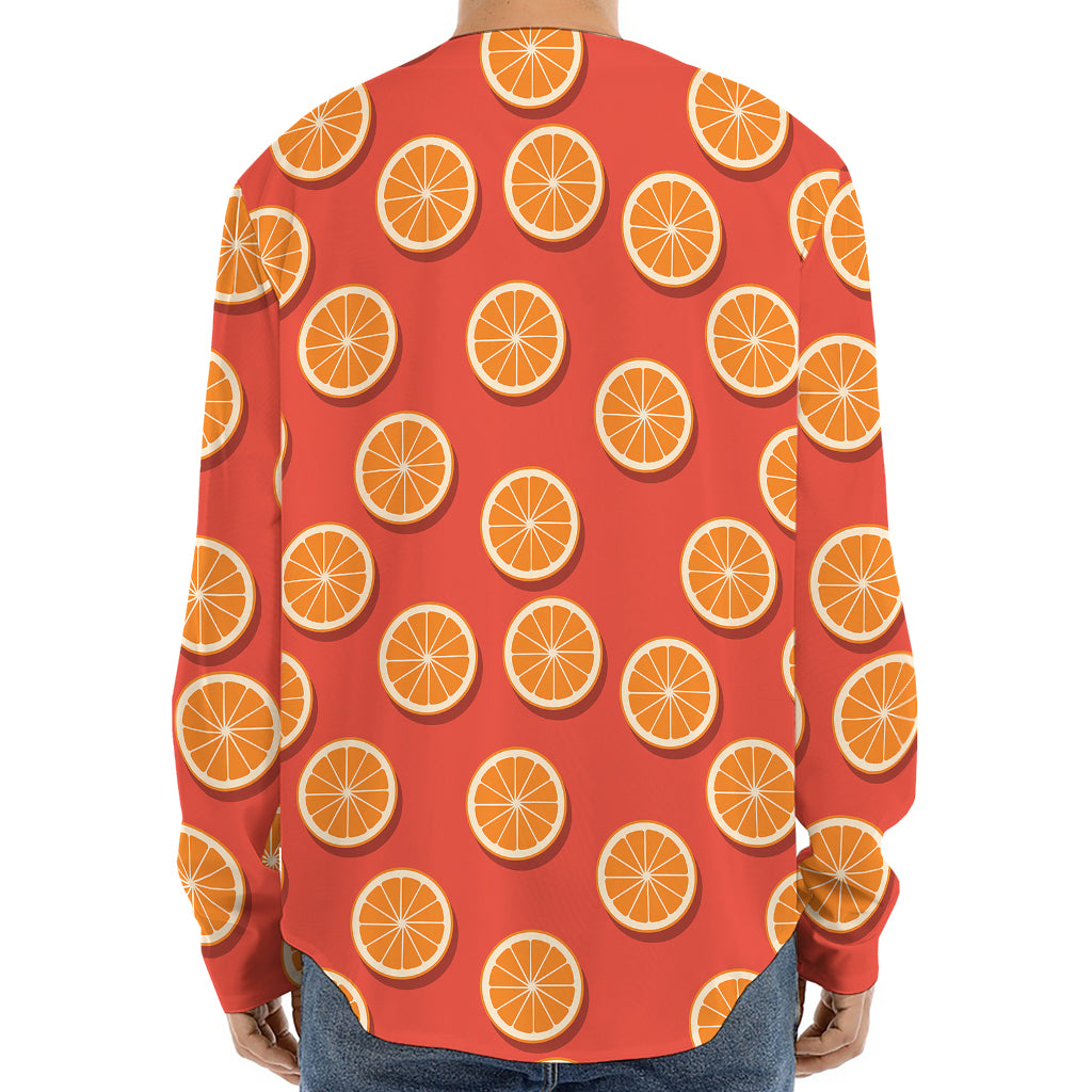 Orange Slices Pattern Print Long Sleeve Baseball Jersey