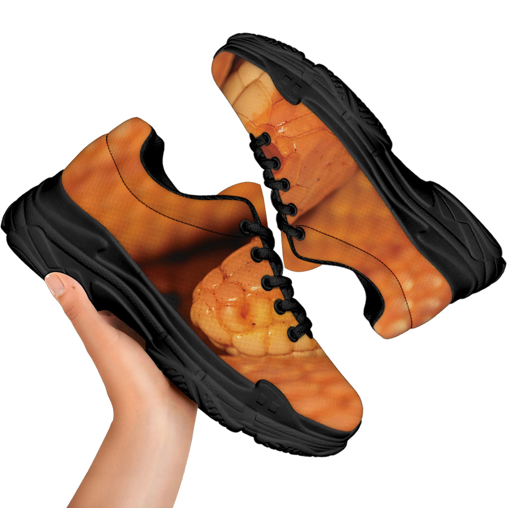 Orange Snake Print Black Chunky Shoes