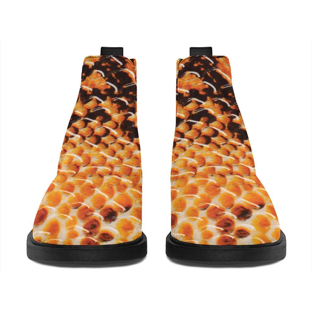 Orange Snakeskin Print Flat Ankle Boots