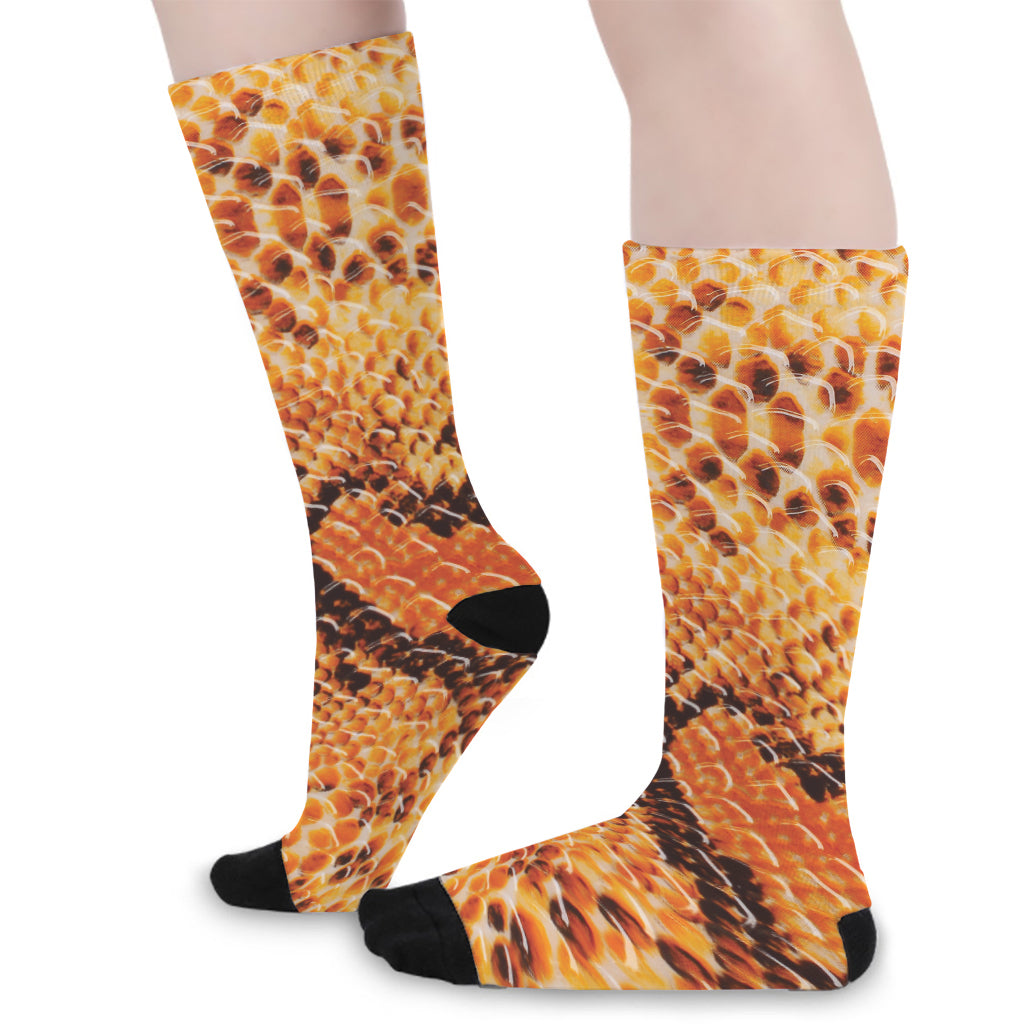 Orange Snakeskin Print Long Socks