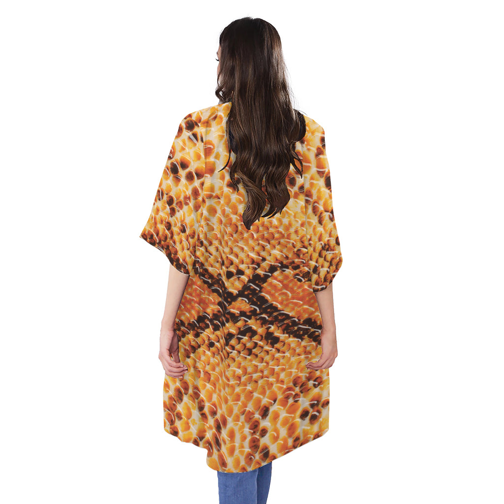 Orange Snakeskin Print Open Front Beach Cover Up