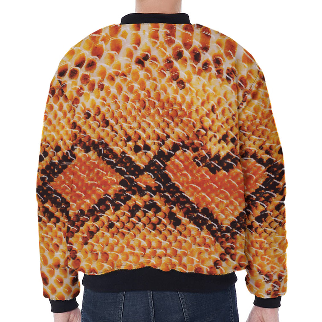 Orange Snakeskin Print Zip Sleeve Bomber Jacket