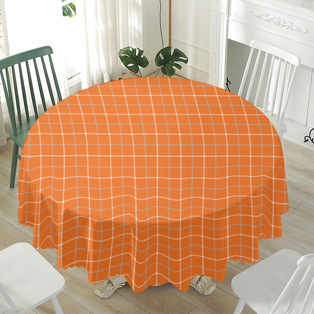 Orange Tattersall Pattern Print Waterproof Round Tablecloth