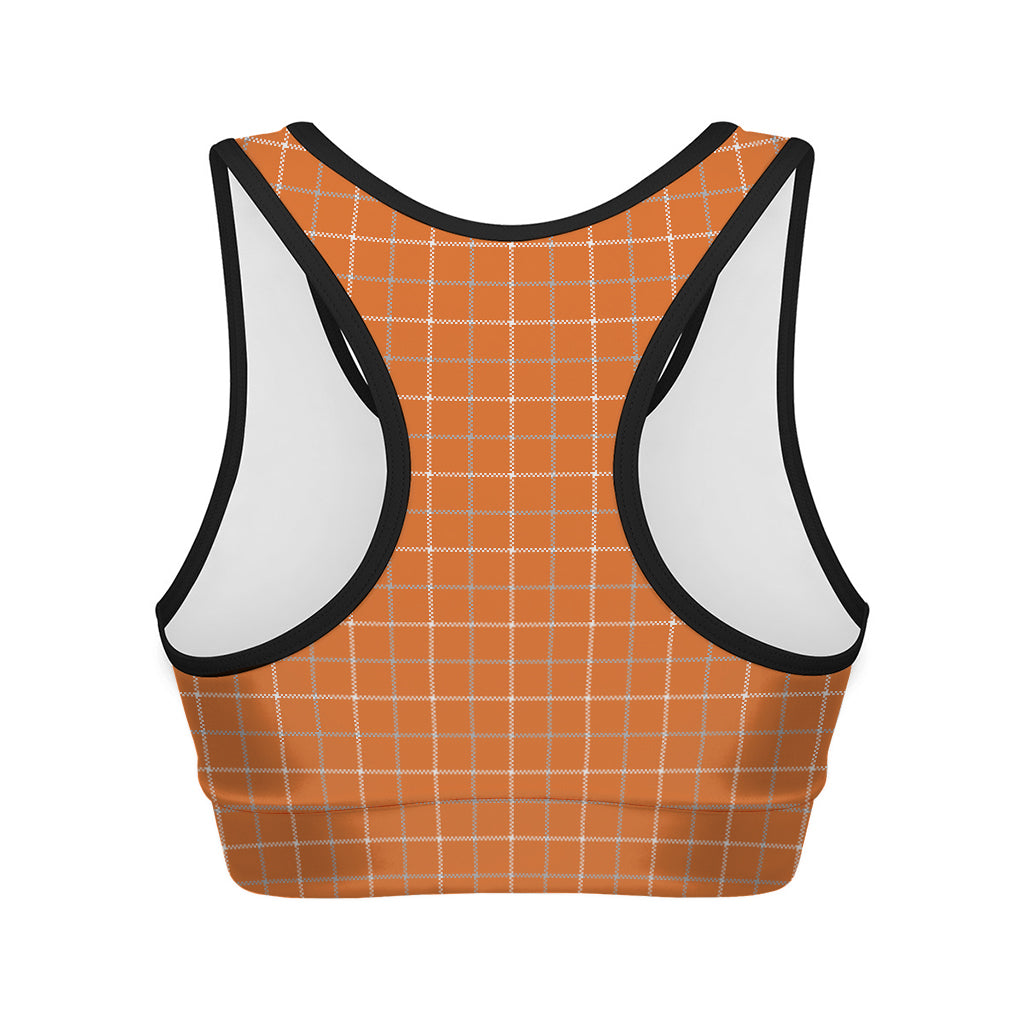 Orange Tattersall Pattern Print Women's Sports Bra
