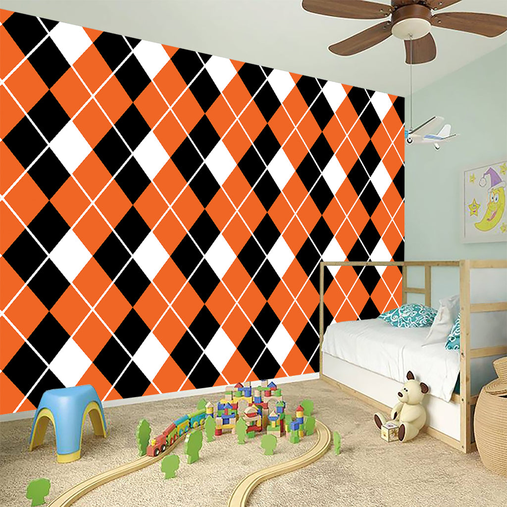Orange White And Black Argyle Print Wall Sticker