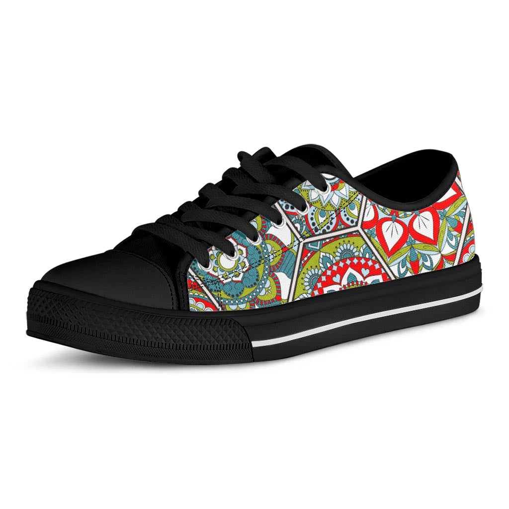 Oriental Mandala Bohemian Pattern Print Black Low Top Sneakers