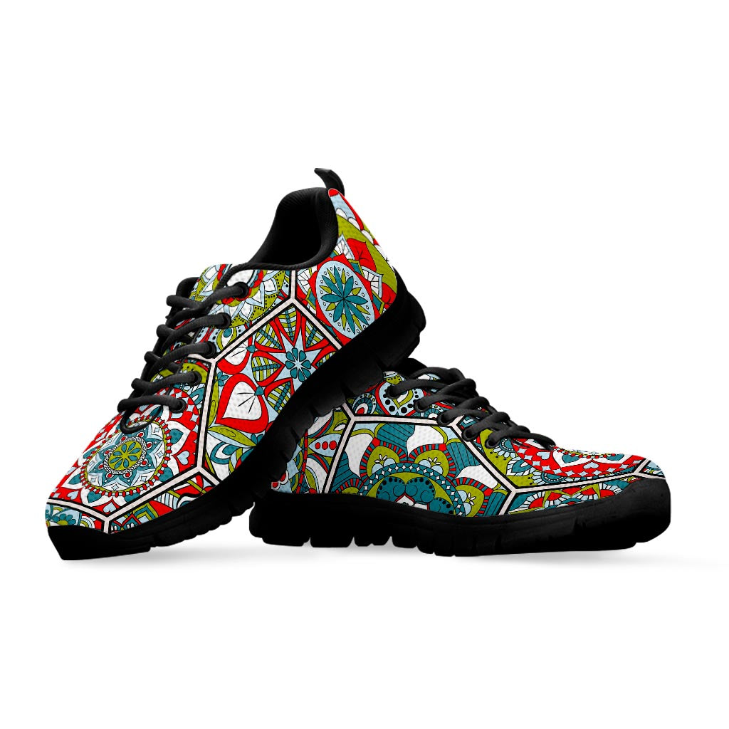 Oriental Mandala Bohemian Pattern Print Black Running Shoes