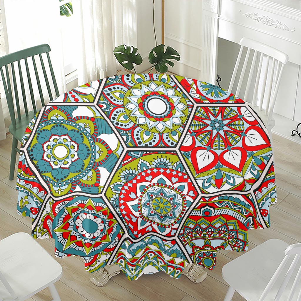 Oriental Mandala Bohemian Pattern Print Waterproof Round Tablecloth