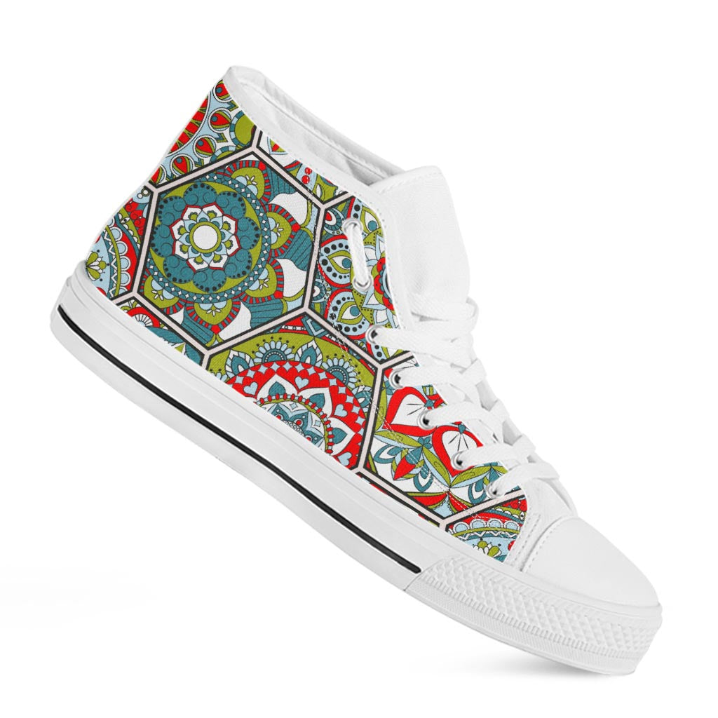 Oriental Mandala Bohemian Pattern Print White High Top Sneakers