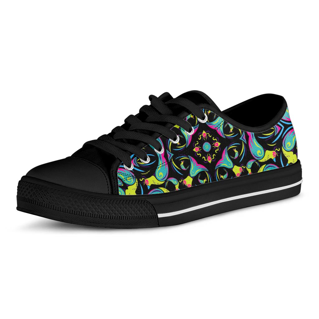 Ornament Psychedelic Trippy Print Black Low Top Sneakers