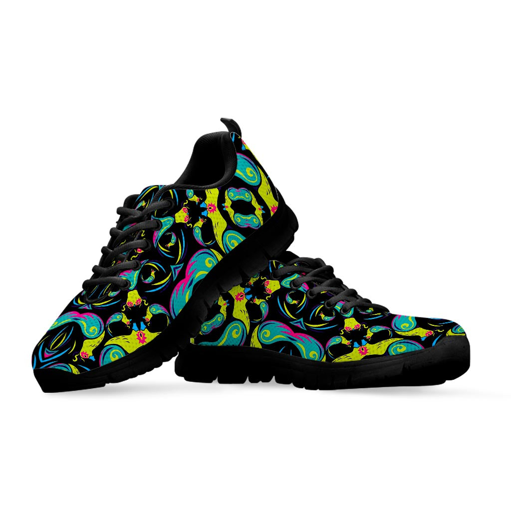 Ornament Psychedelic Trippy Print Black Running Shoes