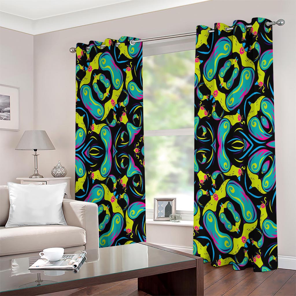 Ornament Psychedelic Trippy Print Extra Wide Grommet Curtains