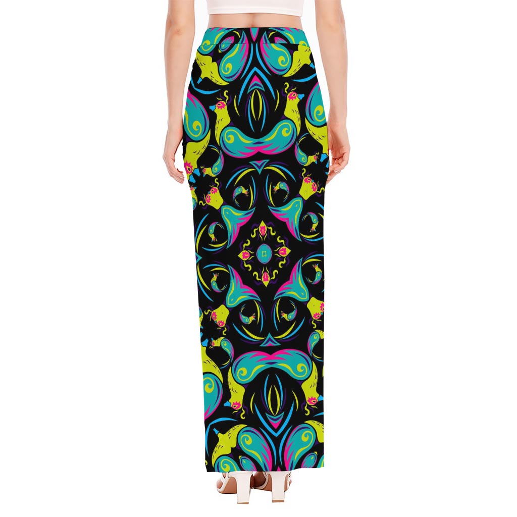 Ornament Psychedelic Trippy Print High Slit Maxi Skirt