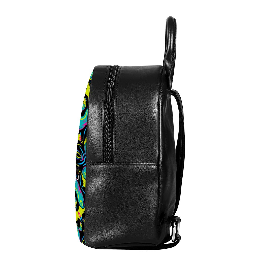 Ornament Psychedelic Trippy Print Leather Backpack