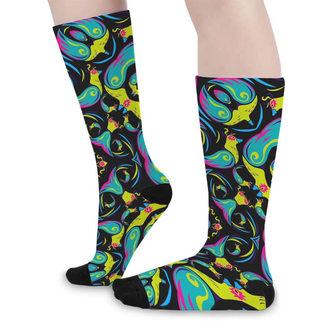 Ornament Psychedelic Trippy Print Long Socks