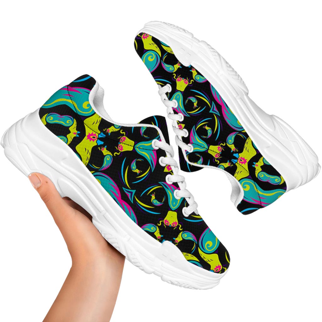 Ornament Psychedelic Trippy Print White Chunky Shoes