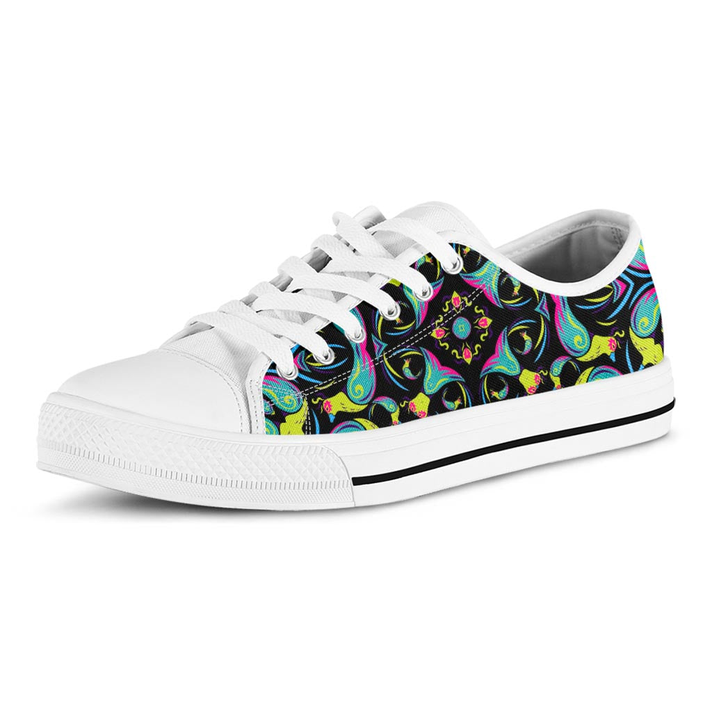 Ornament Psychedelic Trippy Print White Low Top Sneakers