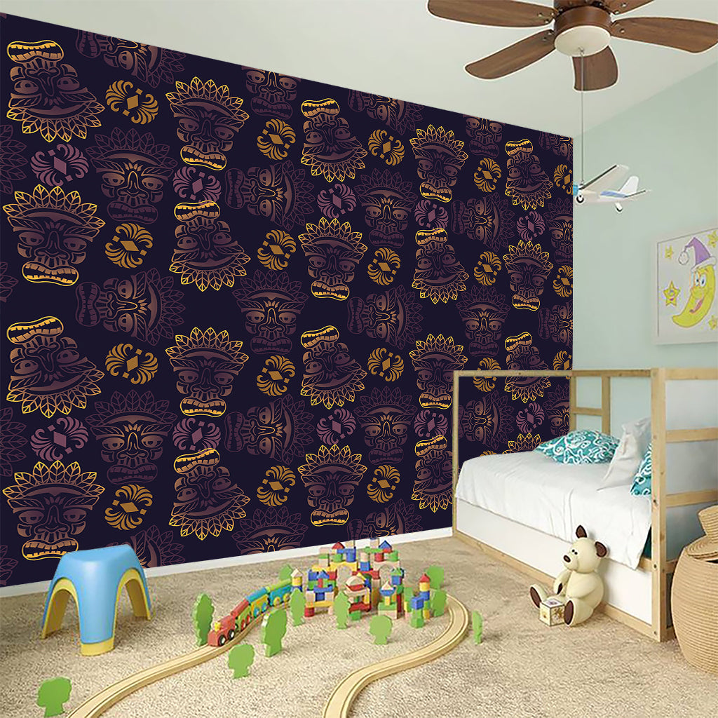 Ornament Tiki Mask Pattern Print Wall Sticker