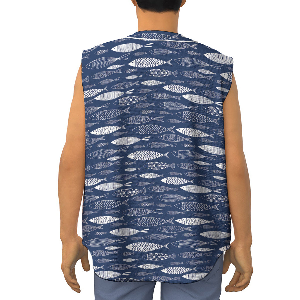 Ornamental Fish Pattern Print Sleeveless Baseball Jersey