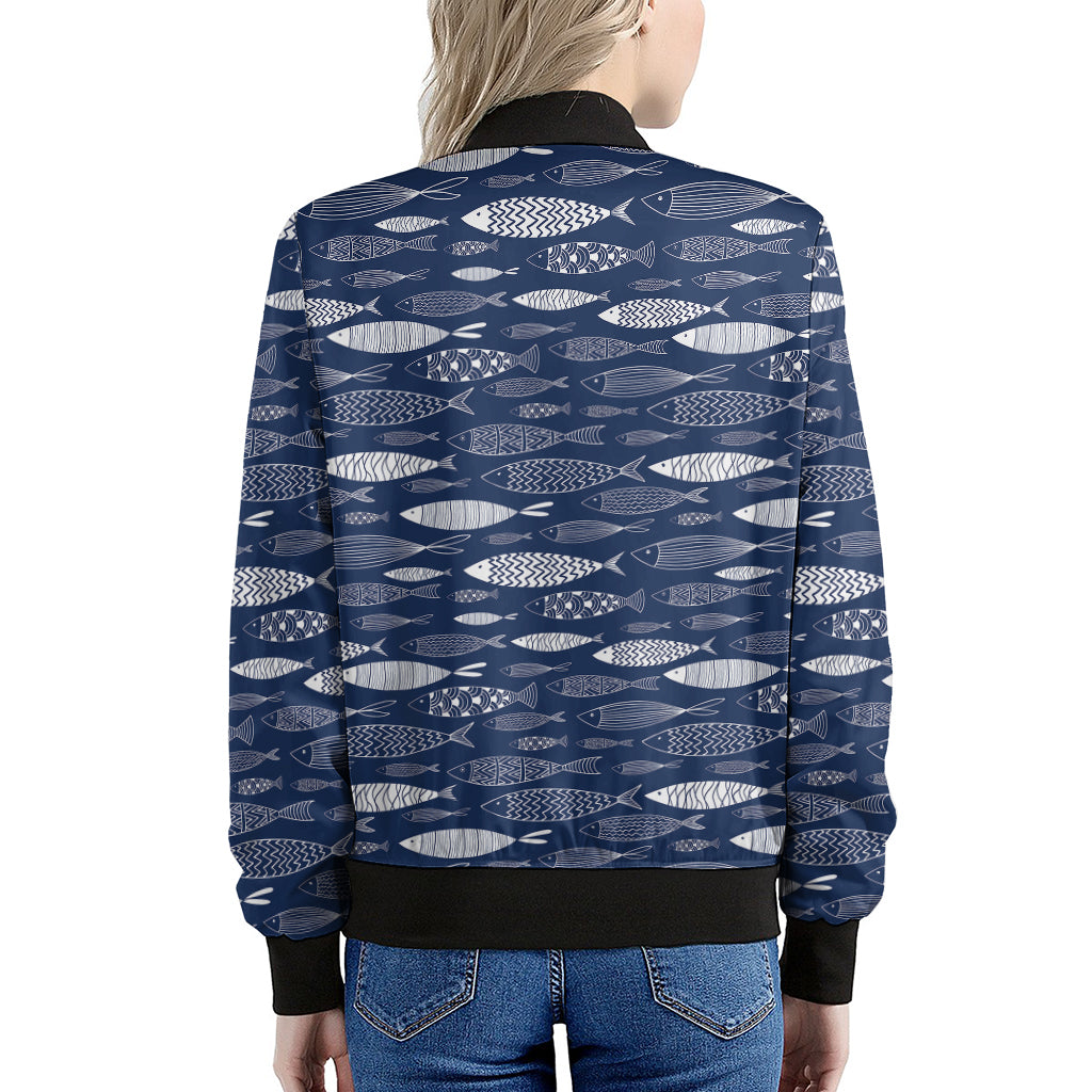 Ornamental Fish Pattern Print Women's Bomber Jacket