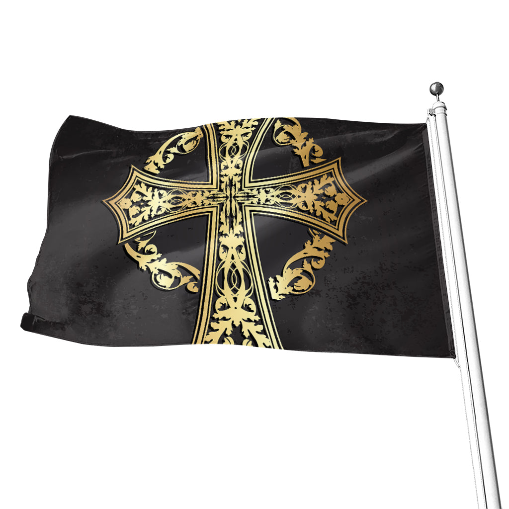 Ornamental Golden Cross Print Flag