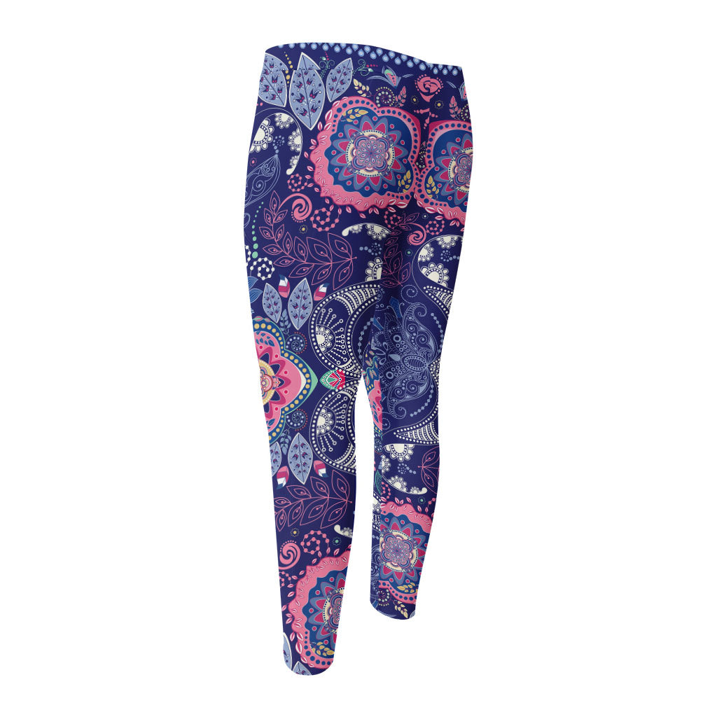 Ornamental Paisley Mandala Print Men's Compression Pants