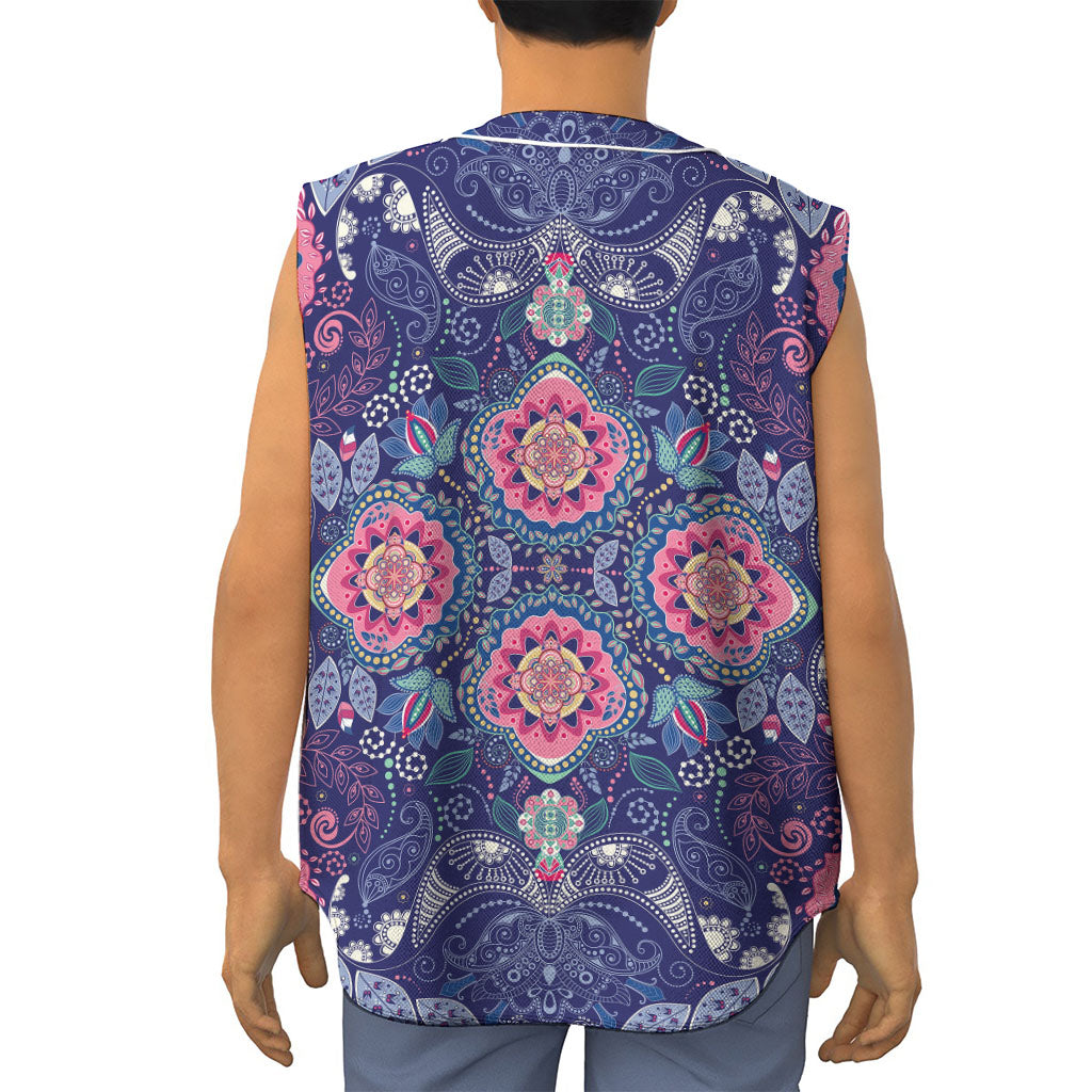 Ornamental Paisley Mandala Print Sleeveless Baseball Jersey