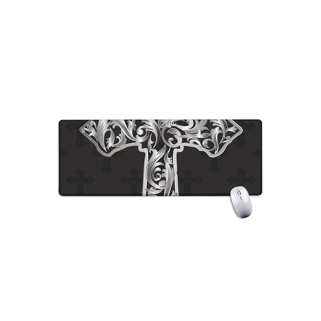 Ornamental Silver Cross Print Extended Mouse Pad