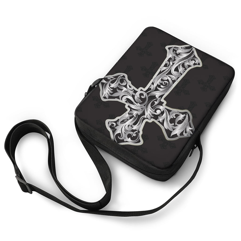 Ornamental Silver Cross Print Rectangular Crossbody Bag