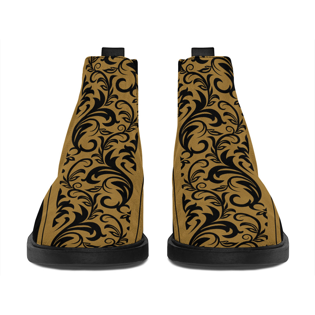 Ornamental Western Damask Print Flat Ankle Boots