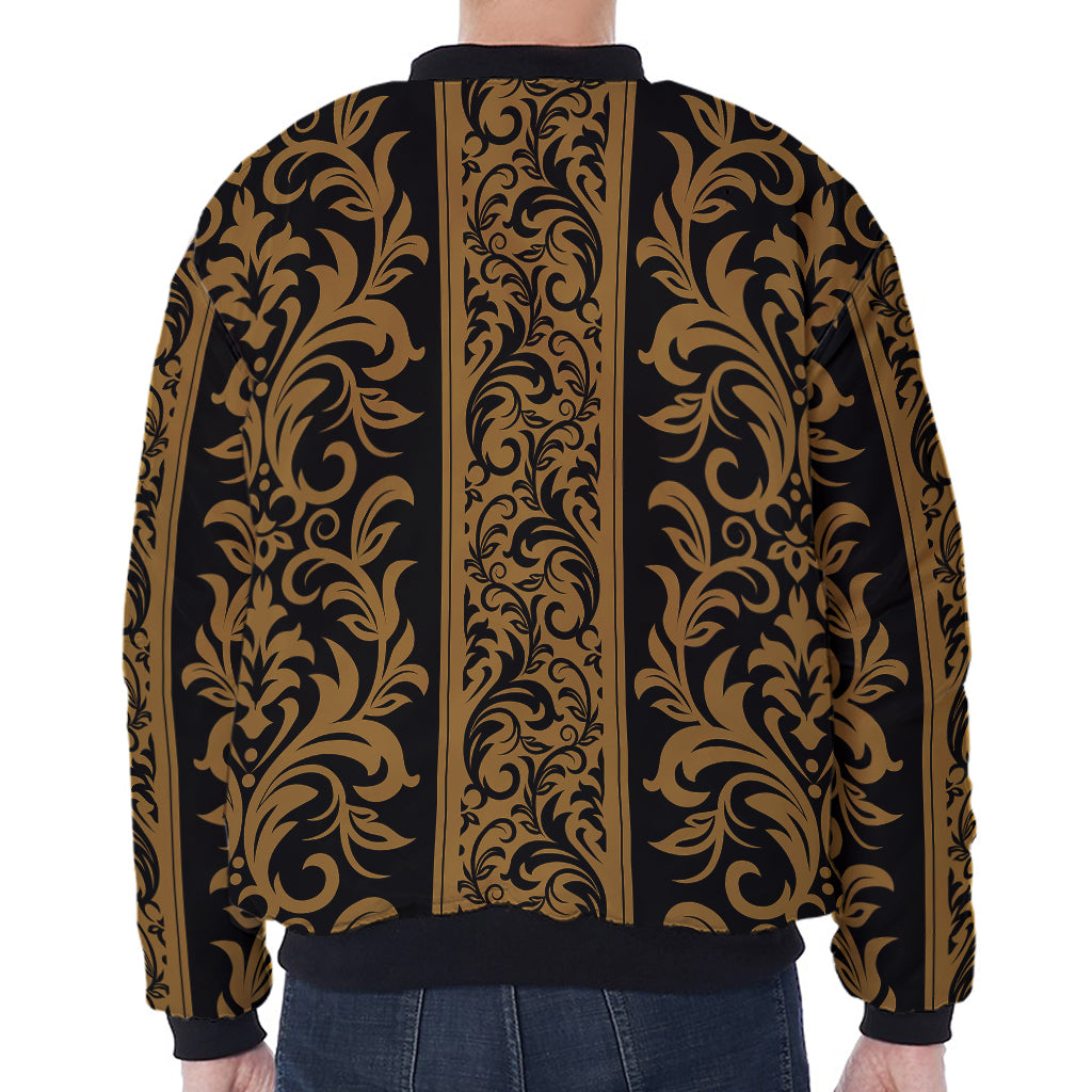 Ornamental Western Damask Print Zip Sleeve Bomber Jacket