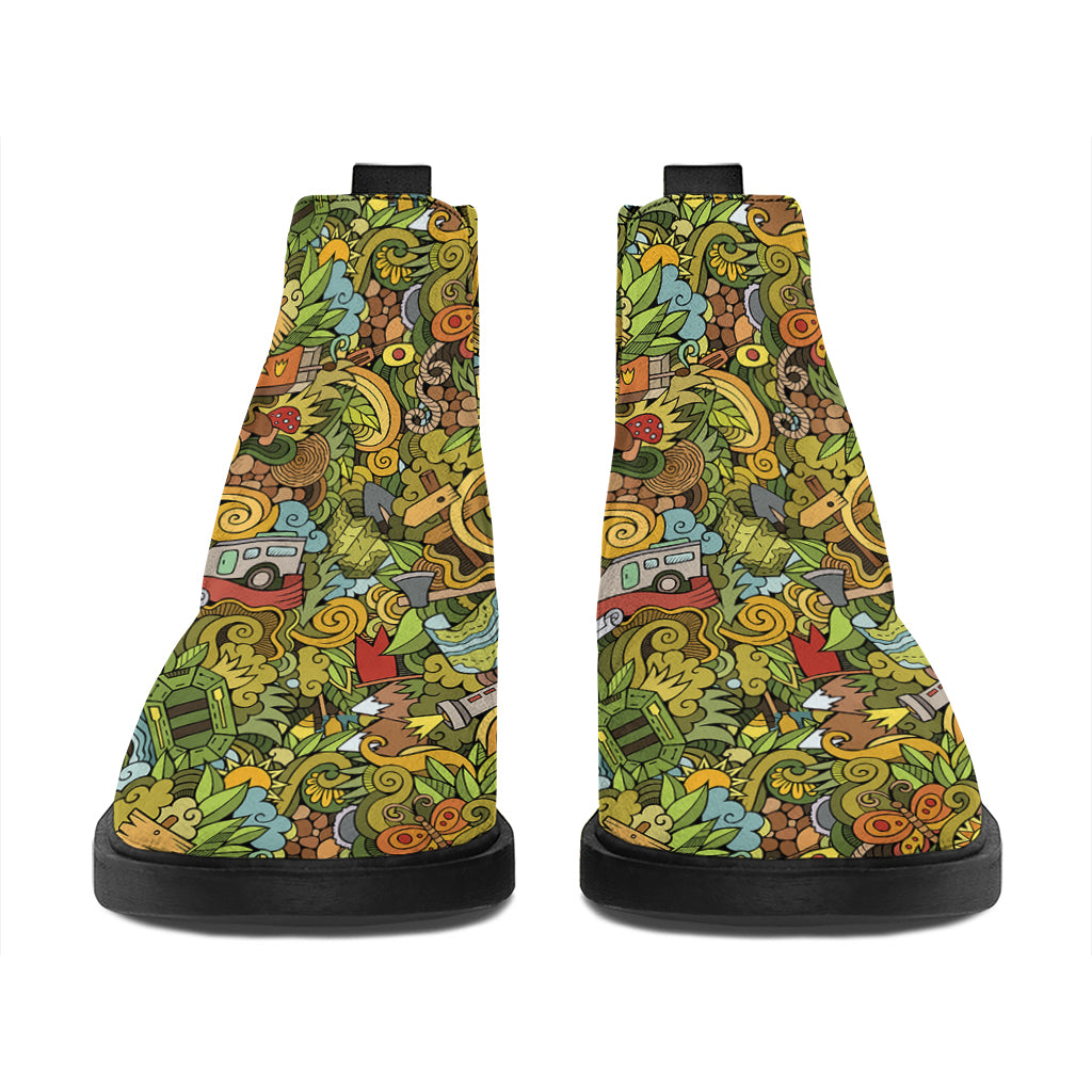 Outdoor Camping Pattern Print Flat Ankle Boots
