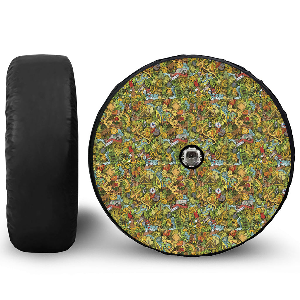 Outdoor Camping Pattern Print Tire Cover With Camera Hole