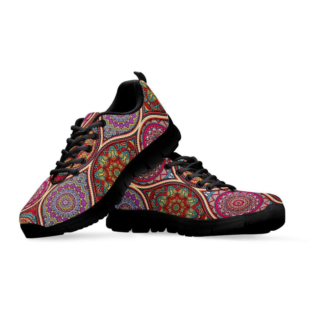 Oval Bohemian Mandala Patchwork Print Black Running Shoes