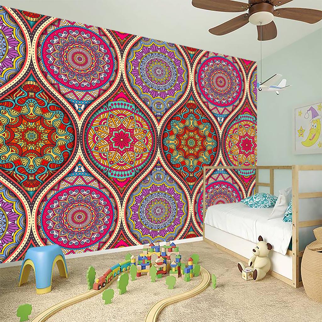 Oval Bohemian Mandala Patchwork Print Wall Sticker