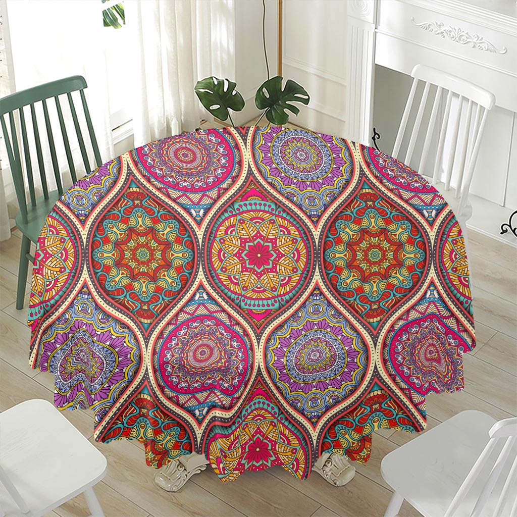 Oval Bohemian Mandala Patchwork Print Waterproof Round Tablecloth