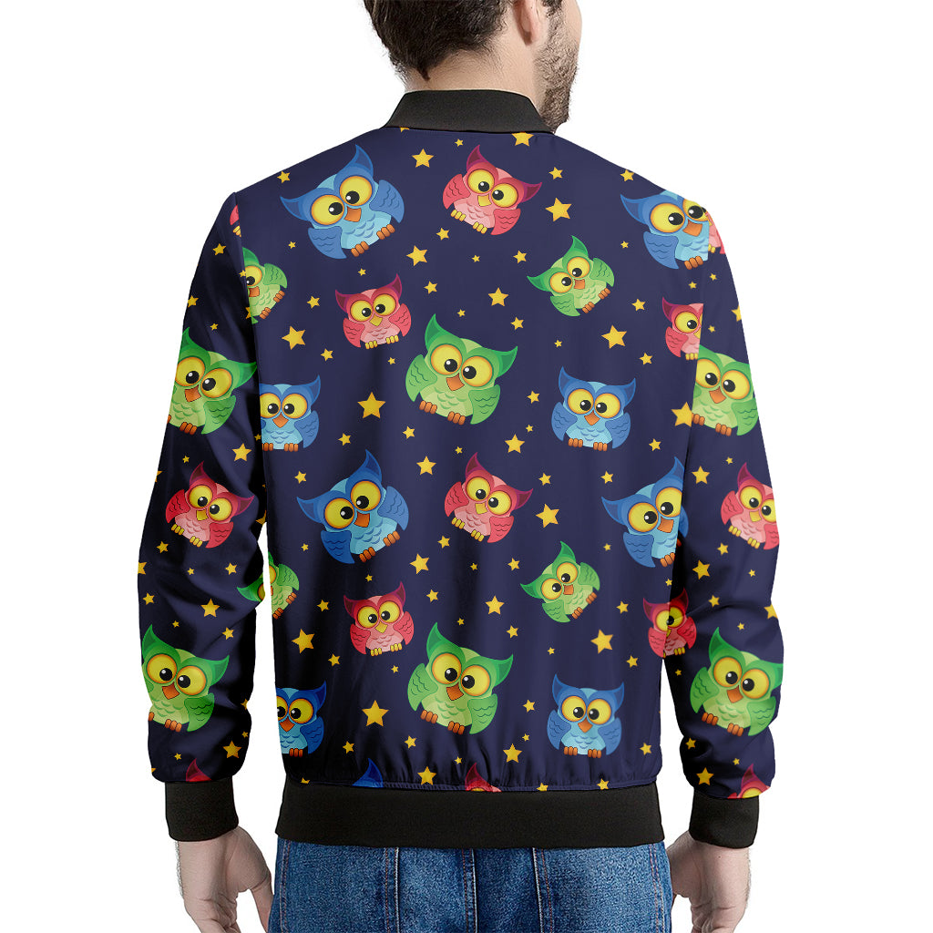 Owl And Star Pattern Print Men's Bomber Jacket