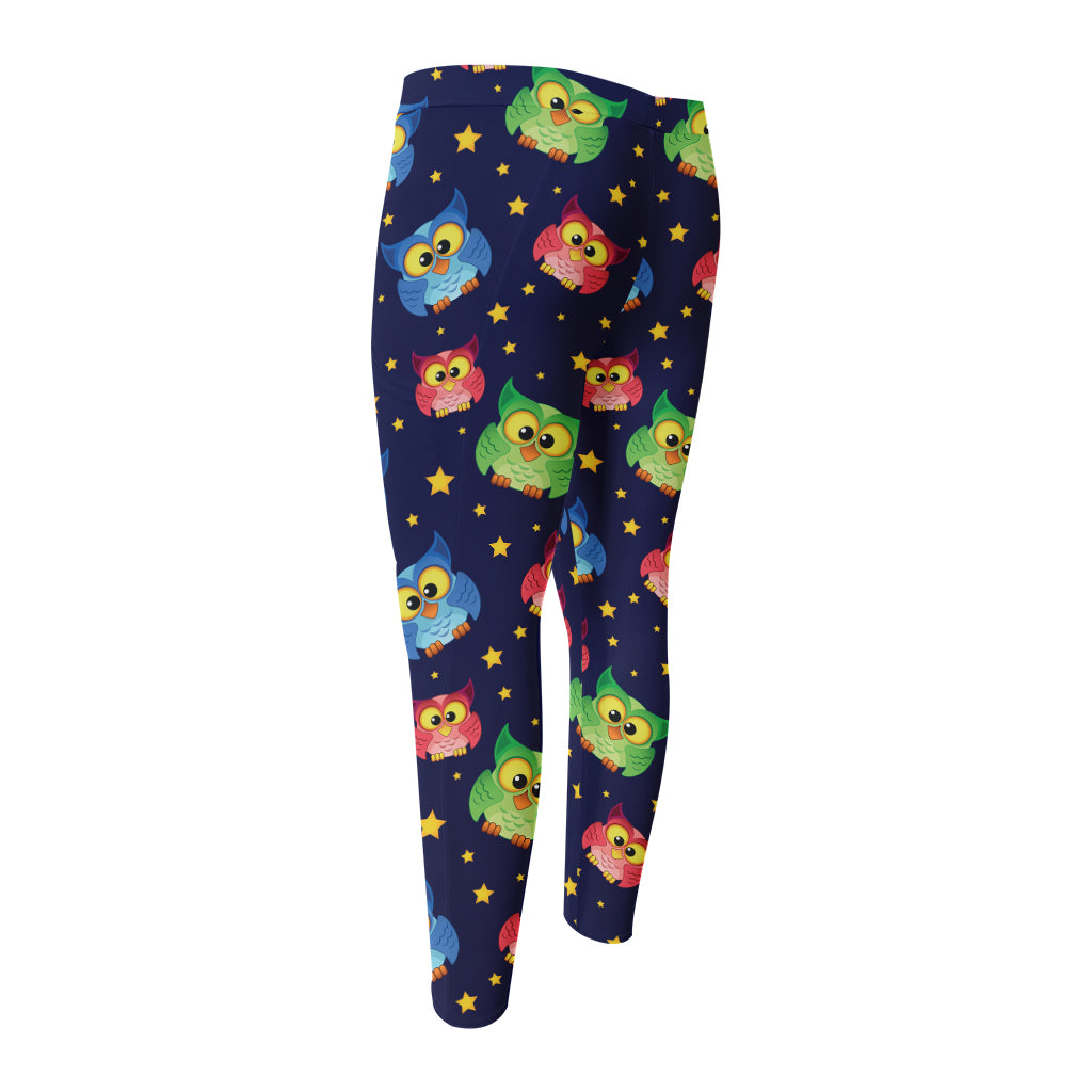 Owl And Star Pattern Print Men's Compression Pants