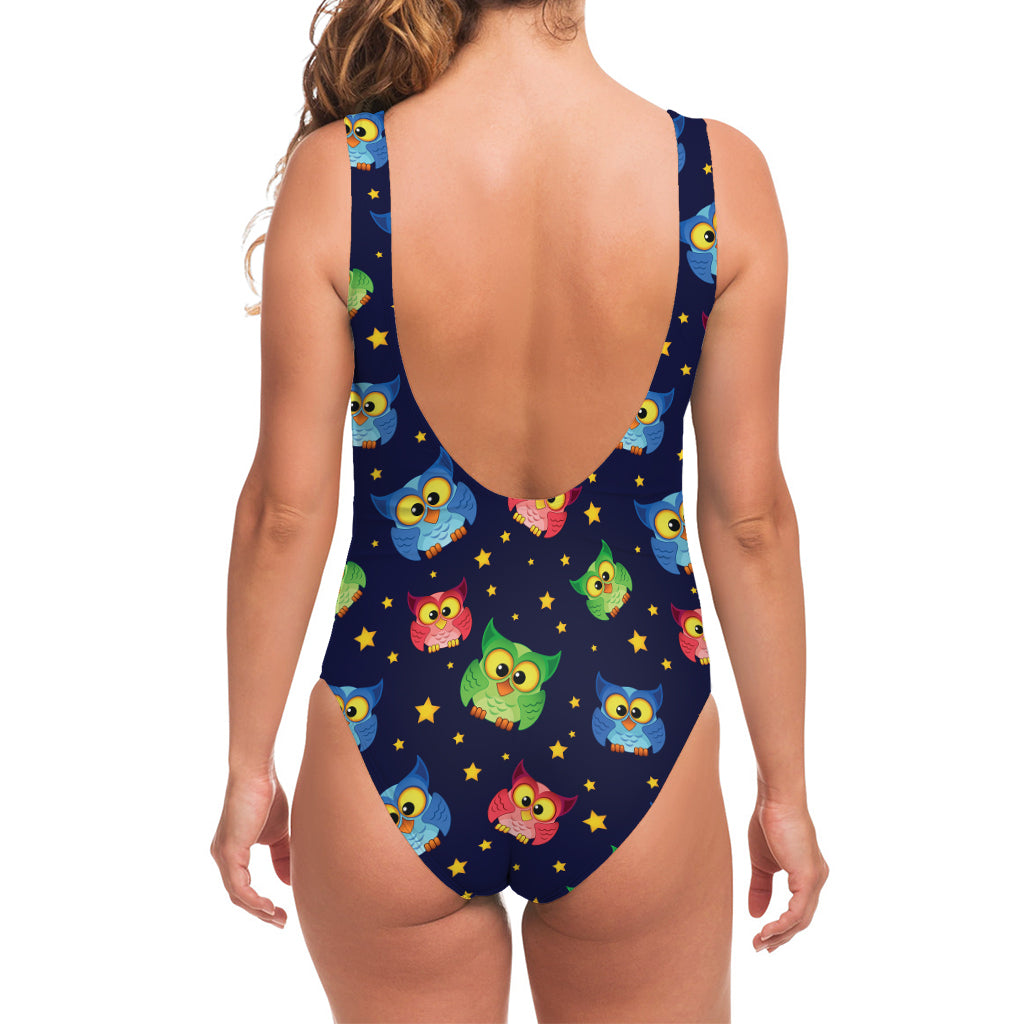 Owl And Star Pattern Print One Piece Swimsuit