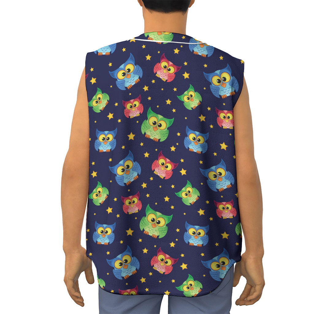 Owl And Star Pattern Print Sleeveless Baseball Jersey