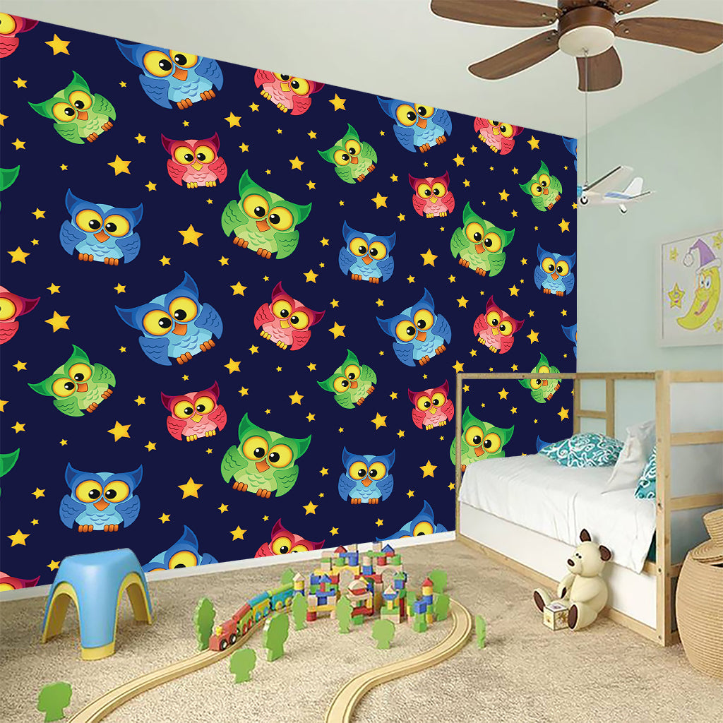 Owl And Star Pattern Print Wall Sticker