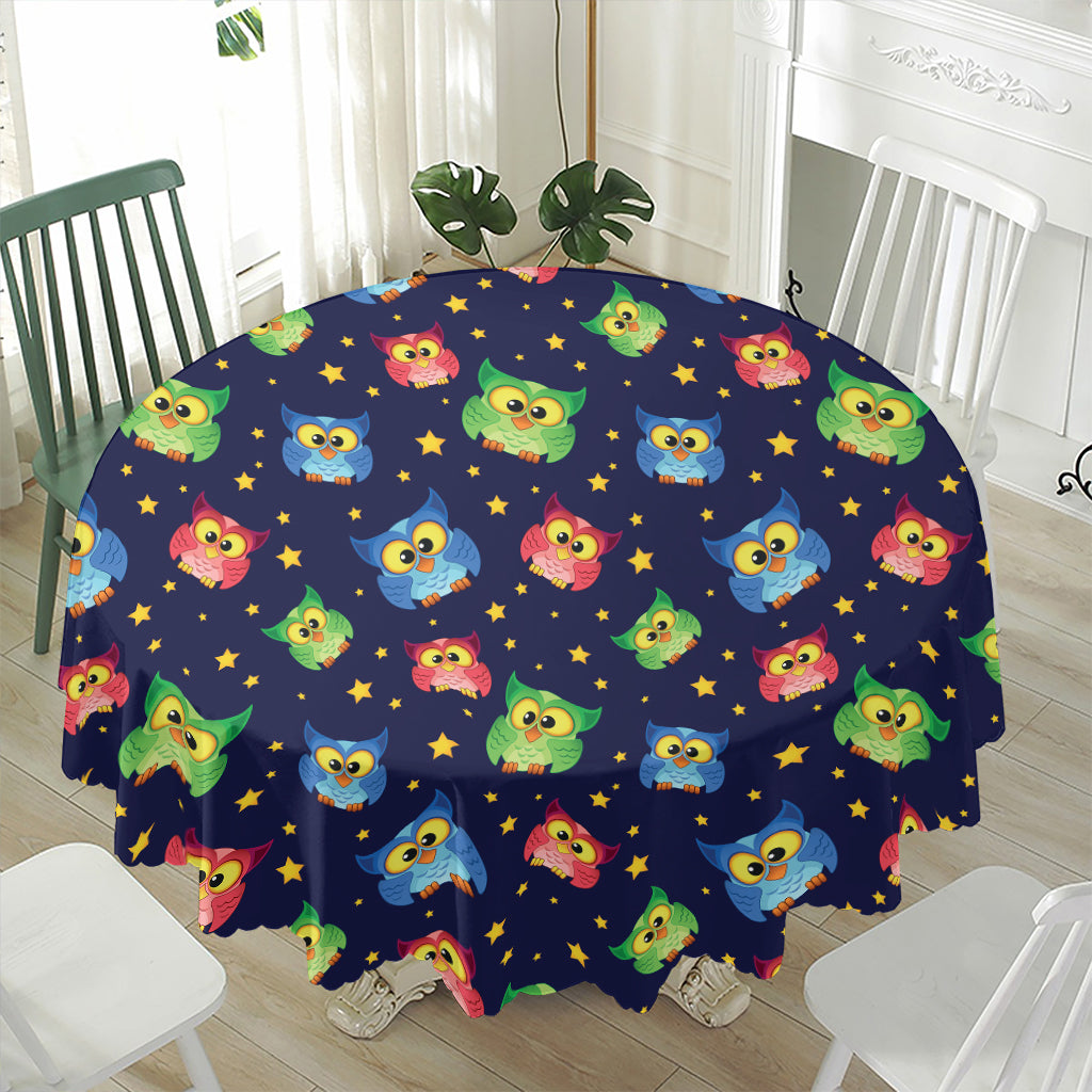 Owl And Star Pattern Print Waterproof Round Tablecloth